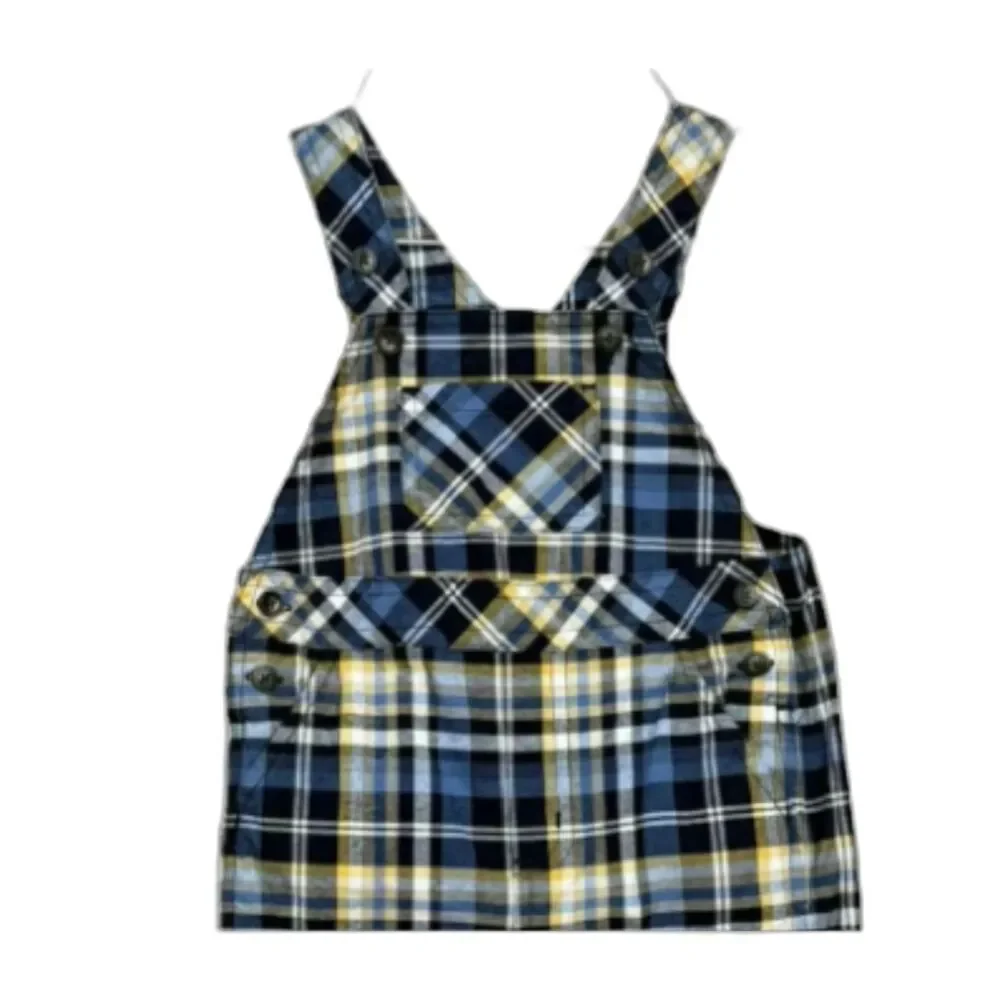 Janie Jack Baby Boy 6M-12M Plaid Overalls Blue Yellow Shortall 100% Cotton